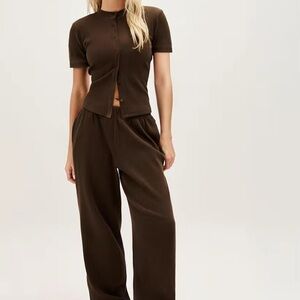 Brown Women's Ribbed Pants Set